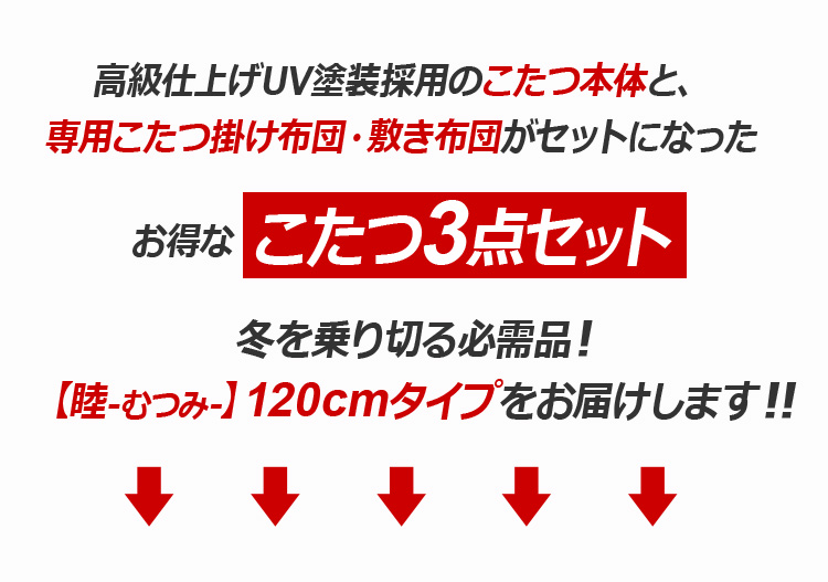 波型モダンこたつ【-睦-むつみ(120cm幅)】(こたつ本体+掛布団セット)
