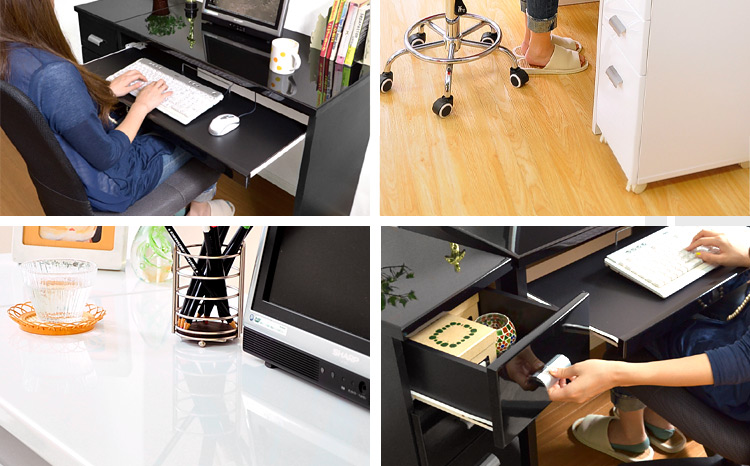 《鏡面仕上げ》ハイタイプPCデスク【NOCHE】ノーチェ（2点セット）