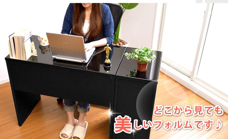 《鏡面仕上げ》ハイタイプPCデスク【NOCHE】ノーチェ（2点セット）