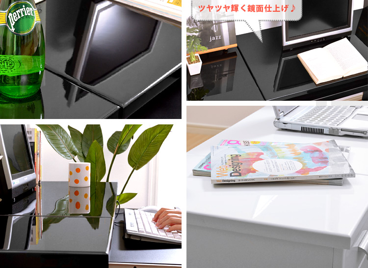 《鏡面仕上げ》ロータイプPCデスク【NOCHE】ノーチェ(2点セット)