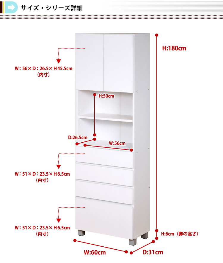 サニタリーラック【Figaro】幅60cmタイプ