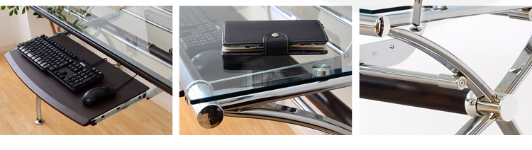 ガラスPCデスクシリーズ【RBEIN-ラバイン】クロムメッキタイプ