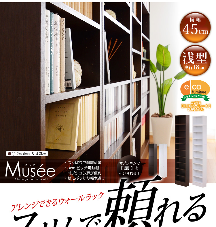 ウォールラック-幅45・浅型タイプ-【Musee-ミュゼ-】(天井つっぱり本棚・壁面収納)