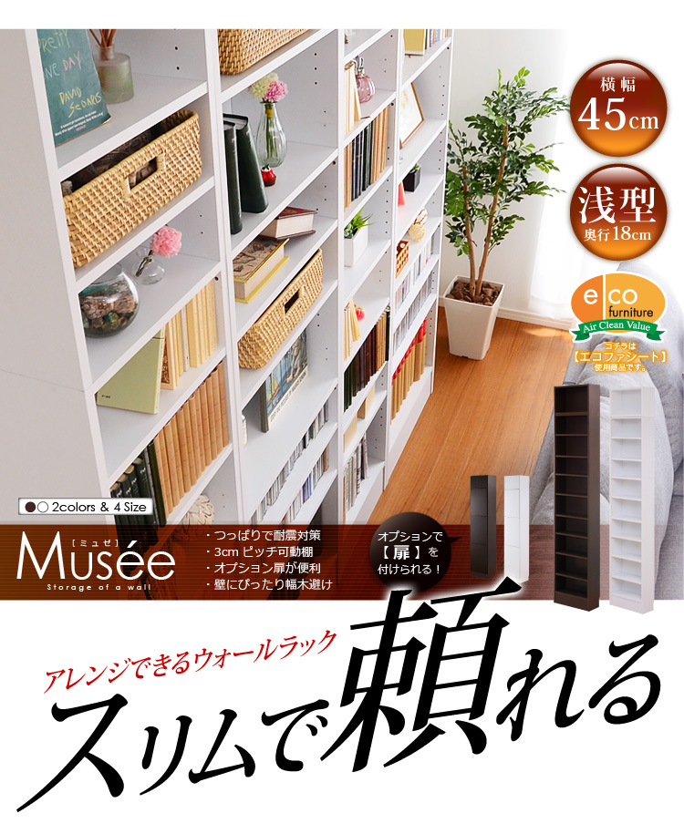 ウォールラック-幅45・浅型タイプ-【Musee-ミュゼ-】(天井つっぱり本棚・壁面収納)