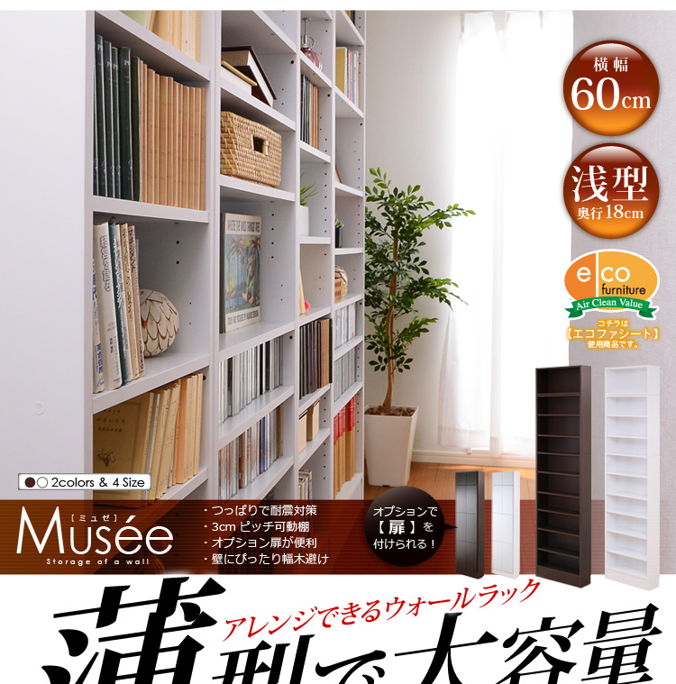 ウォールラック-幅60・浅型タイプ-【Musee-ミュゼ-】(天井つっぱり本棚・壁面収納)
